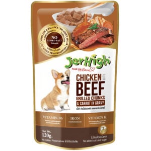 Pate cho chó vị bò gà nướng sốt cà rốt JERHIGH Chicken Beef Grilled Chunks Carrot In Gravy