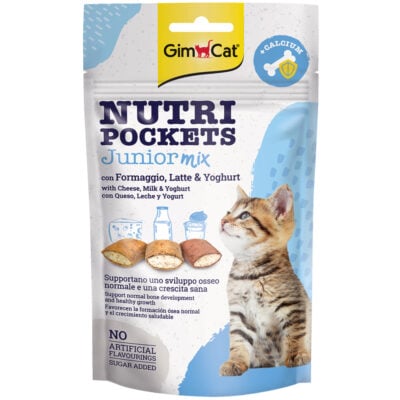 Snack bánh thưởng cho mèo con vị thịt bò GIMCAT Nutri Pockets Junior Mix Treats