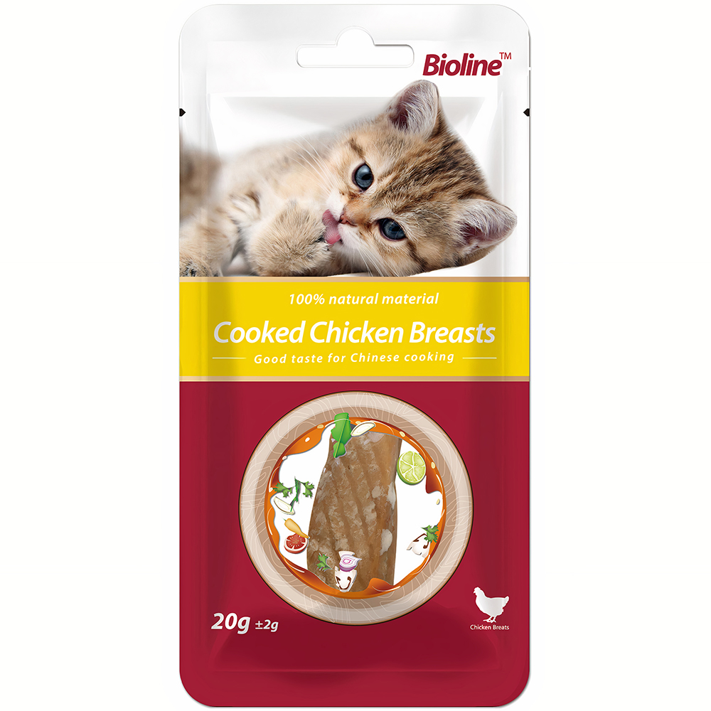 Thịt gà sốt miếng cho mèo BIOLINE Cooked Chicken Breasts 1 Thịt gà sốt miếng cho mèo BIOLINE Cooked Chicken Breasts