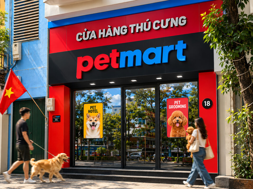Cửa hàng thú cưng Pet Mart tại số 18 Chả Cá, Phường Hoàn Kiếm, Hà Nội – bán thức ăn, phụ kiện cho chó mèo, dịch vụ cắt tỉa lông, tắm spa và khách sạn thú cưng
