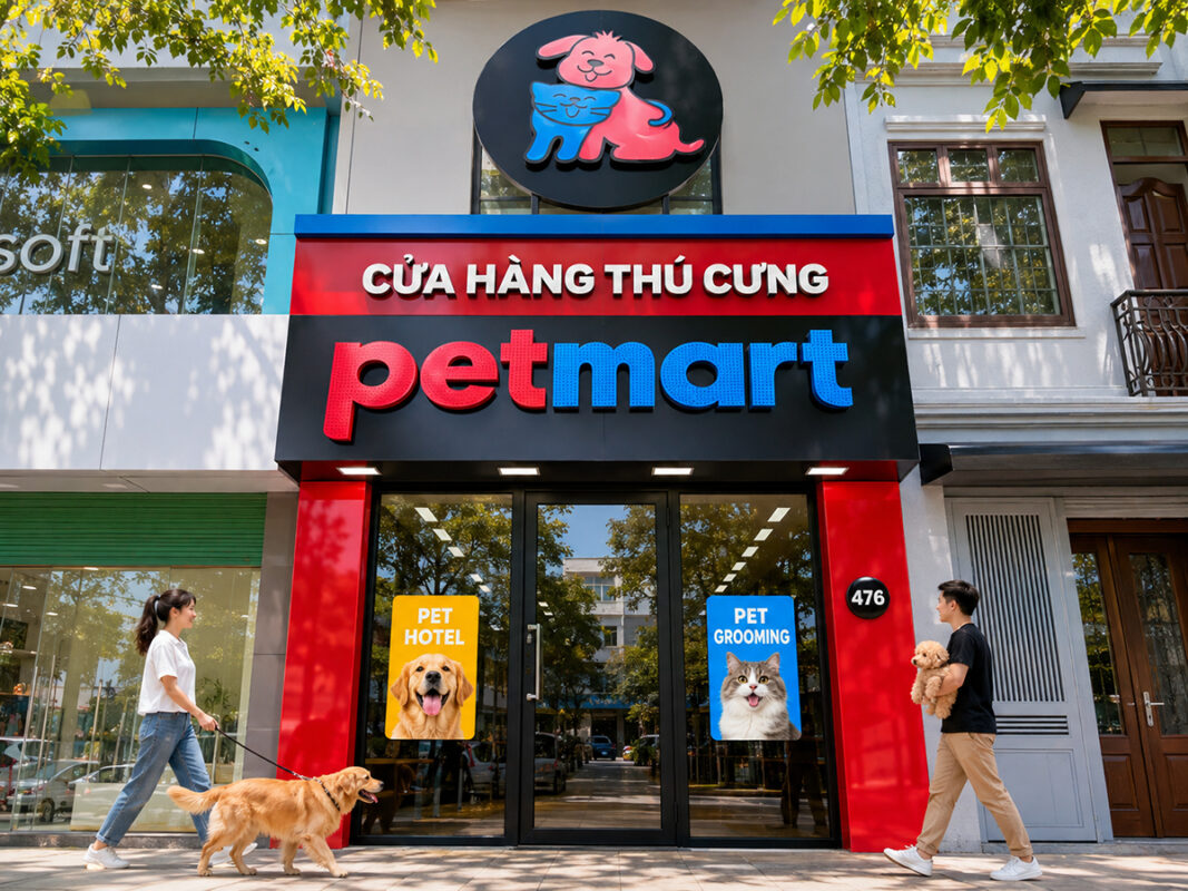 Cửa hàng thú cưng Pet Mart tại số 476 Minh Khai, Phường Vĩnh Tuy, Hà Nội – bán thức ăn, phụ kiện cho chó mèo, dịch vụ cắt tỉa lông, tắm spa và khách sạn thú cưng